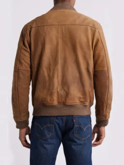 Mens Brown Suede Bomber Jacket Back