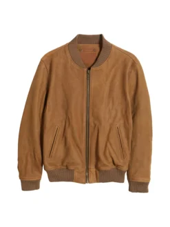 Mens Brown Suede Bomber Jacket Front