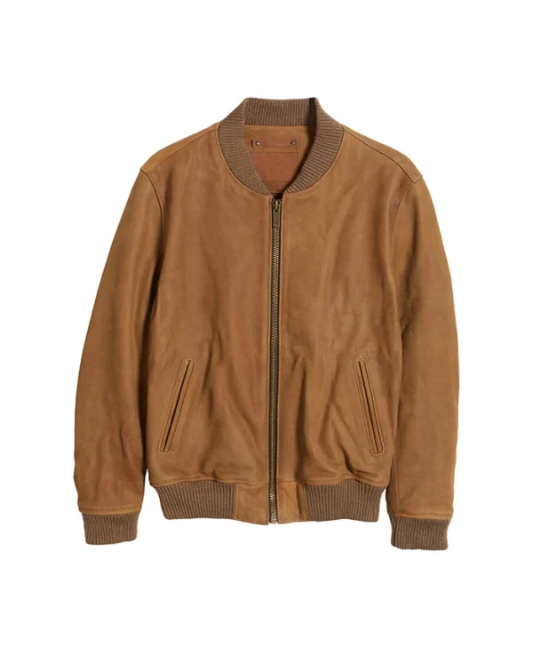 Mens Brown Suede Bomber Jacket Front