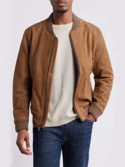 Mens Brown Suede Bomber Jacket Main