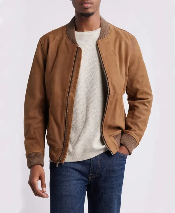 Mens Brown Suede Bomber Jacket Main
