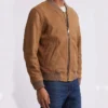 Mens Brown Suede Bomber Jacket Side