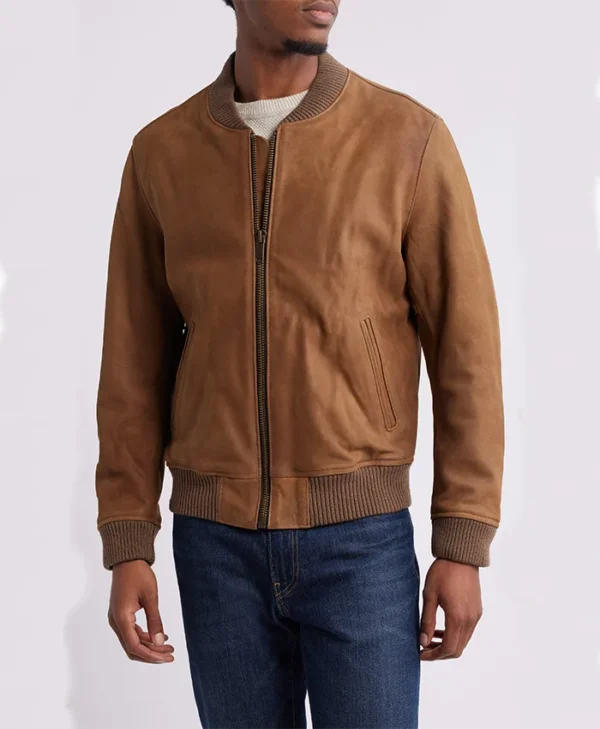 Mens Brown Suede Bomber Jacket Style