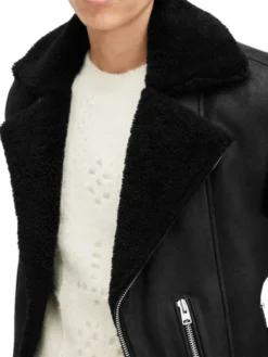 Mens Dark Black Leather Jacket Collar