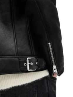 Mens Dark Black Leather Jacket Cuffs
