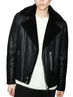 Mens Dark Black Leather Jacket Main