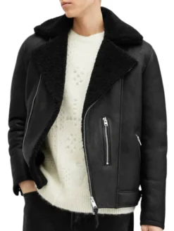 Mens Dark Black Leather Jacket Pockets