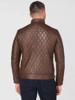 Mens Diamond Quilted Leather Jacket Back
