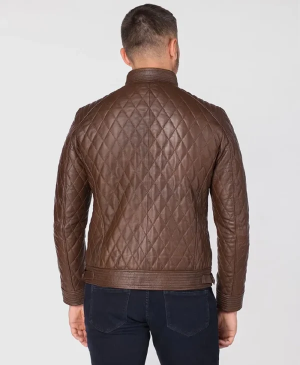 Mens Diamond Quilted Leather Jacket Back