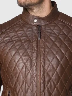 Mens Diamond Quilted Leather Jacket Collar
