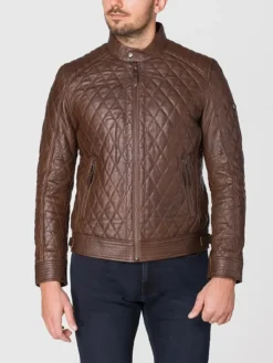 Mens Diamond Quilted Leather Jacket Main