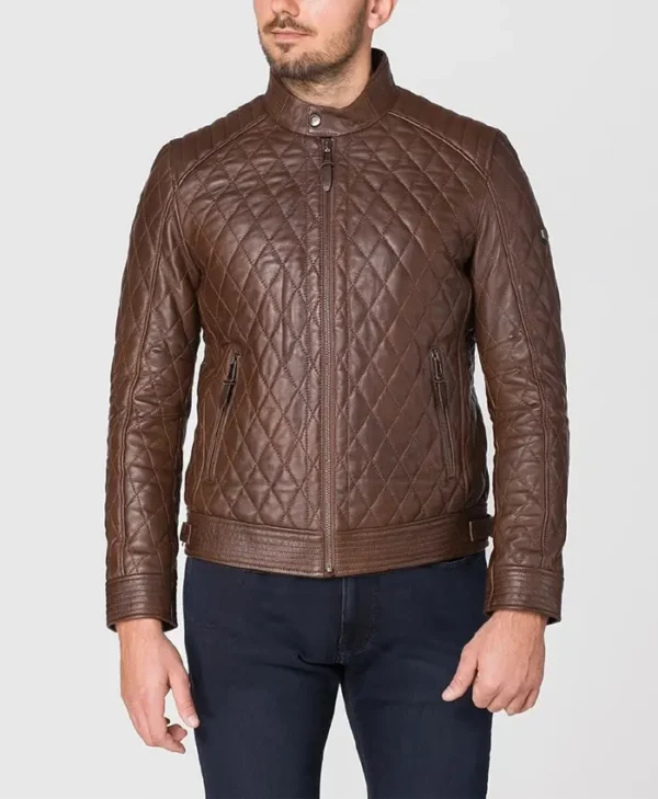 Mens Diamond Quilted Leather Jacket Main