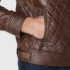 Mens Diamond Quilted Leather Jacket Pockets