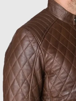 Mens Diamond Quilted Leather Jacket Shoulders