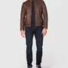 Mens Diamond Quilted Leather Jacket Stand Up