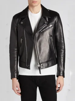 Mens Gm Black Leather Biker Jacket Main