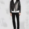 Mens Gm Black Leather Biker Jacket Stand