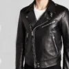 Mens Gm Black Leather Biker Jacket Zipper