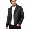 Shop Men's Herry Black Leather Moto Jacket for sale