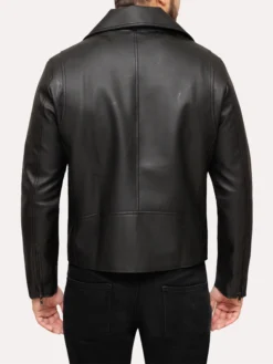 Mens Herry Black Leather Moto Jacket Back