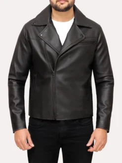 Mens Herry Black Leather Moto Jacket Main