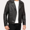 Mens Herry Black Leather Moto Jacket Side