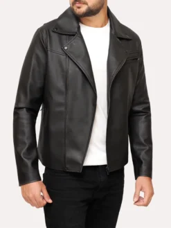 Mens Herry Black Leather Moto Jacket Side