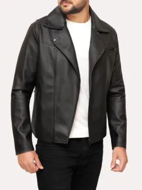 Men’s Herry Black Leather Moto Jacket Side