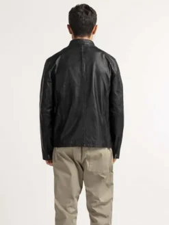 Mens Jet Black Cafe Racer Motorcycle Jacket Back