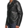 Mens Kenrick Black Slim Fit Leather Biker Jacket Side