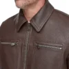 Mens Motorcycle Brown Biker Leather Jacket Collar