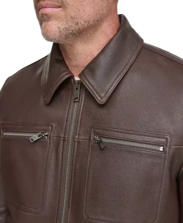 Mens Motorcycle Brown Biker Leather Jacket Collar