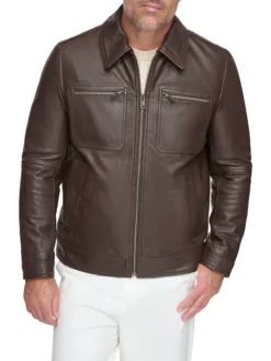 Mens Motorcycle Brown Biker Leather Jacket Main