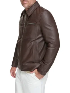 Mens Motorcycle Brown Biker Leather Jacket Side