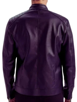 Mens Purple Biker Leather Jacket Back