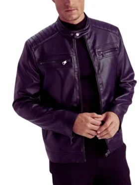 Mens Purple Biker Leather Jacket Hands
