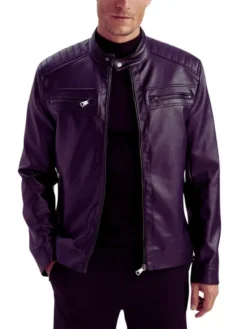 Mens Purple Biker Leather Jacket Main
