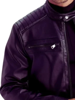 Mens Purple Biker Leather Jacket Quilted