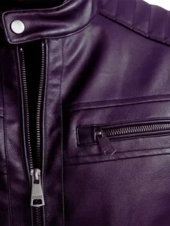 Mens Purple Biker Leather Jacket Snap