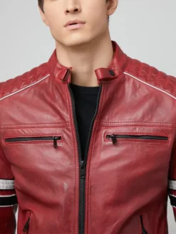 Mens Quilted Stripes Cafe Racer Jacket Collar