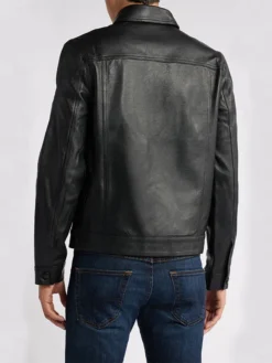 Mens Stylish Black Trucker Leather Jacket Back
