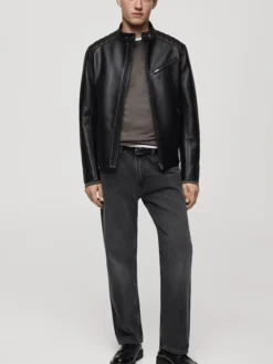 Morgan Cafe Racer Mens Leather Black Jacket Stand Up