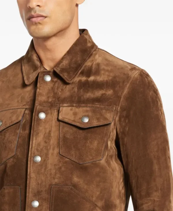 Morison Mens Brown Suede Leather Jacket Collar
