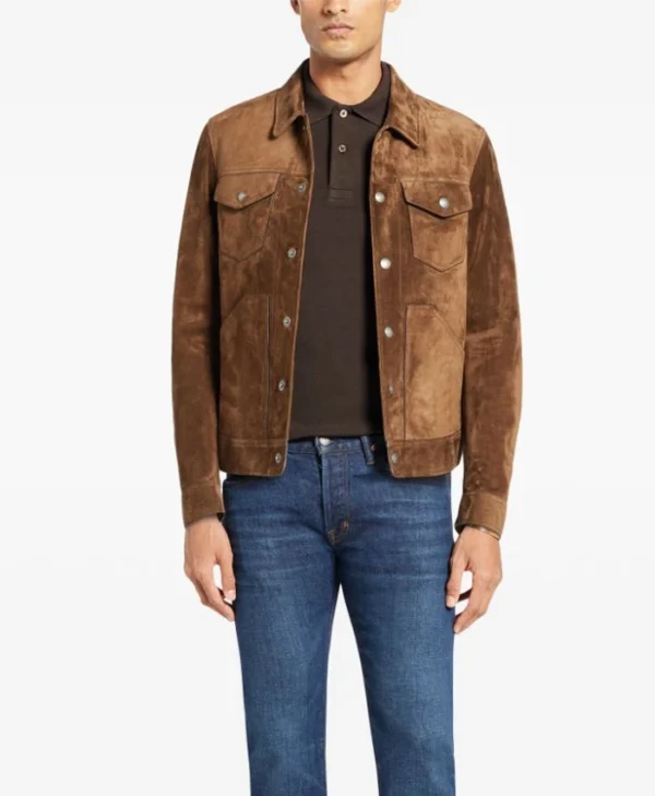 Morison Mens Brown Suede Leather Jacket Front