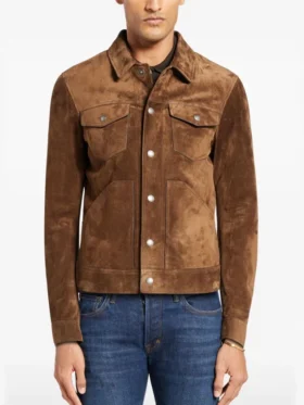 Morison Mens Brown Suede Leather Jacket Pockets