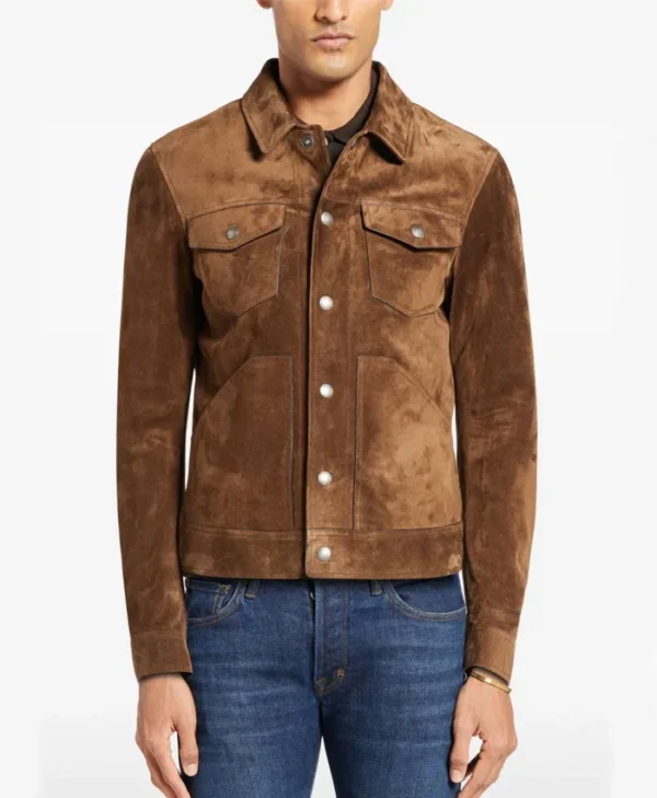 Morison Mens Brown Suede Leather Jacket Pockets