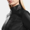 Natasha Womens Cafe Racer Leather Biker Jacket Collar