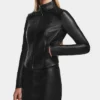 Natasha Womens Cafe Racer Leather Biker Jacket Main