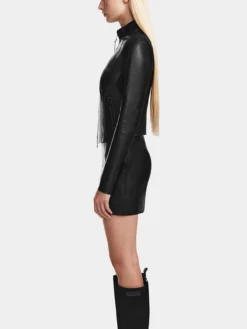 Natasha Womens Cafe Racer Leather Biker Jacket Side