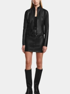 Natasha Womens Cafe Racer Leather Biker Jacket Stand Up